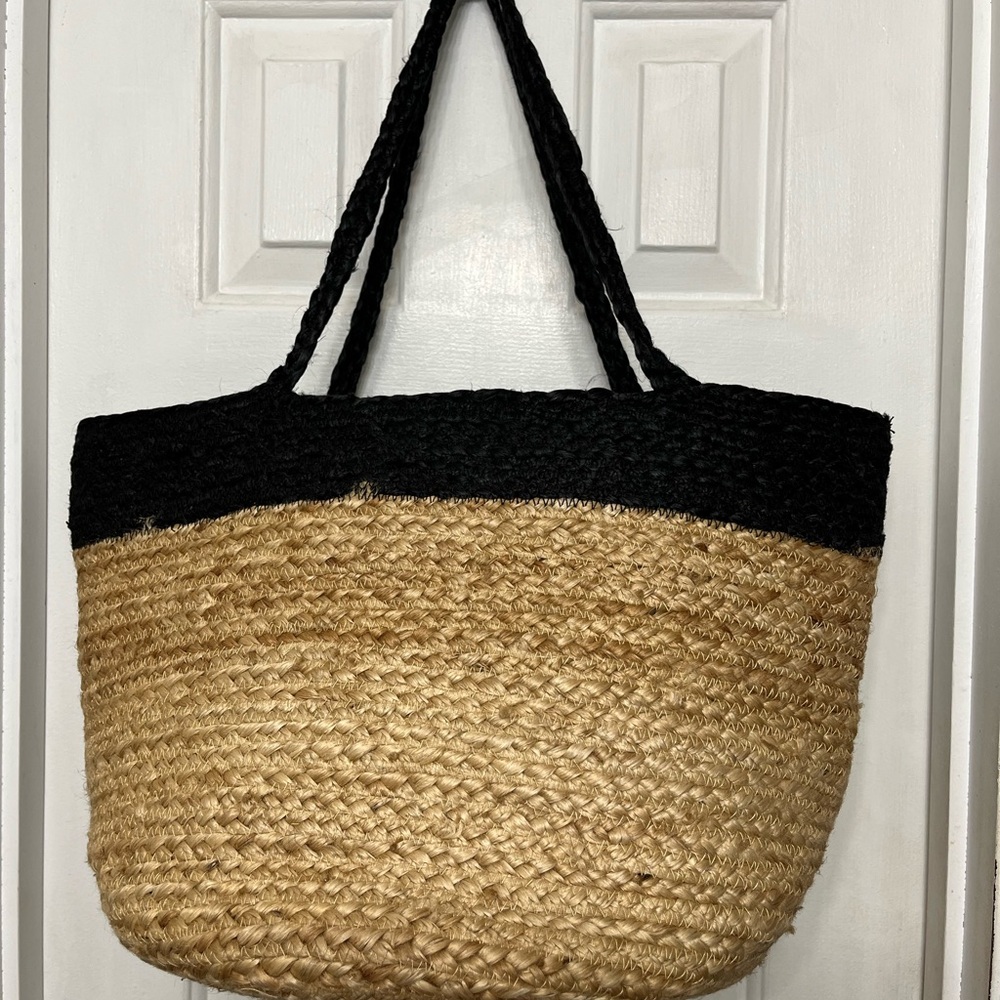 Joy Susan Black and Tan Woven Tote